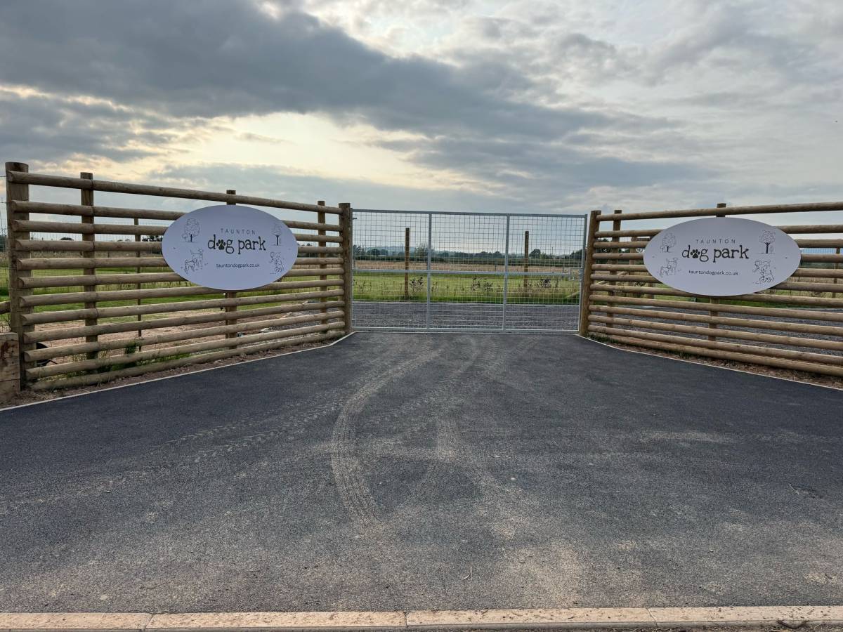 Wooden gated entrance to Taunton Dog Park